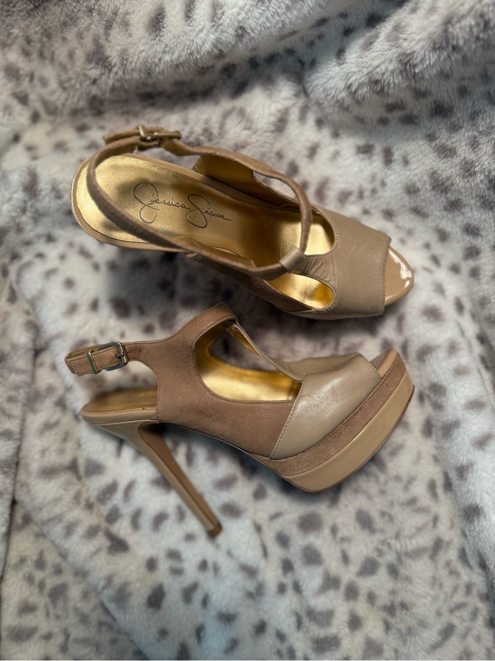 Jessica Simpson Tan Platform Peep-Toe High Heels